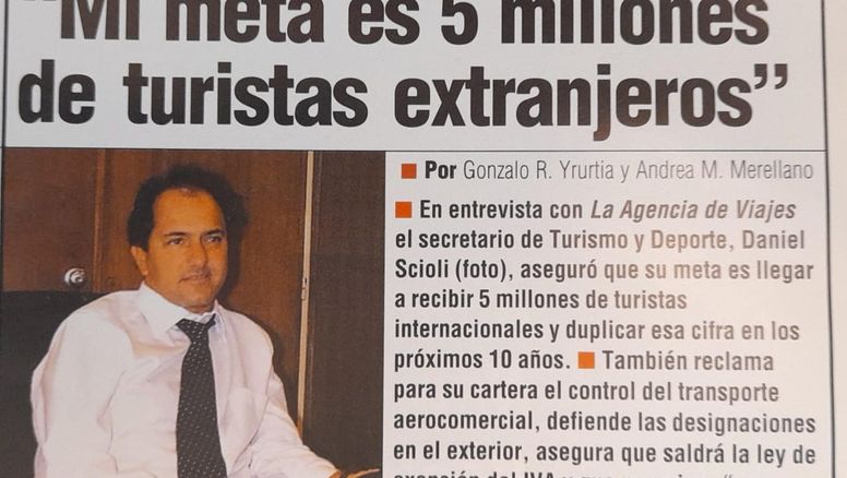 Daniel Scioli y Germán Pérez en una entrevista exclusiva con Gonzalo Yrurtia, directo de Ladevi Medios y Soluciones, en abril de 2002.