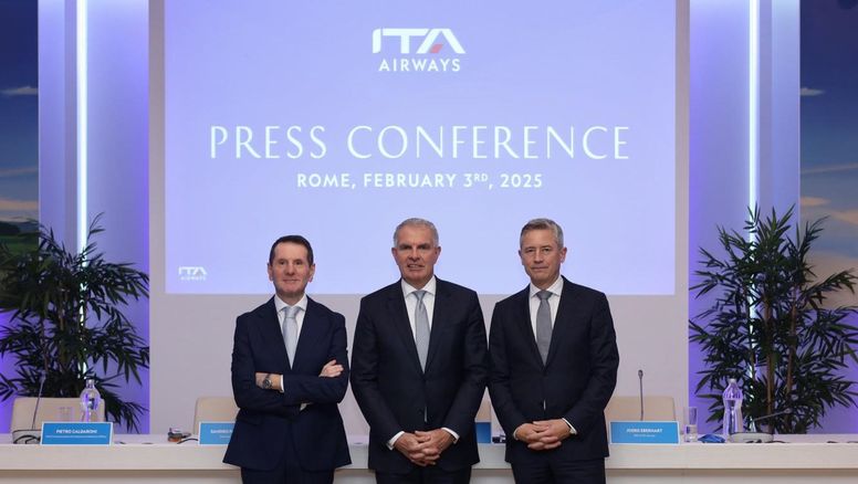 Directivos de ITA Airways y el Grupo Lufthansa durante la presentación del acuerdo entre ambas compañías.