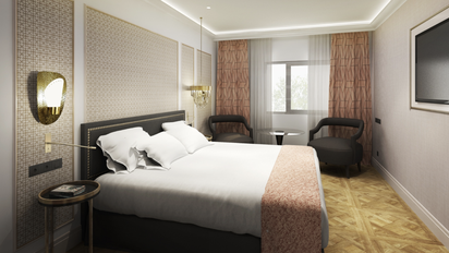 Una de las habitaciones de los Eurostars que se estrenaran en 2026 en Cadiz.