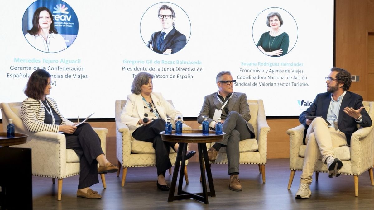 Susana Rodríguez Hernández, coordinadora nacional de Acción Sindical de Valorian en el sector turístico; Mercedes Tejero, gerente de CEAV; y Gregorio Gil, Managing Director Health, Wealth & Career de Willis Towers Watson España.