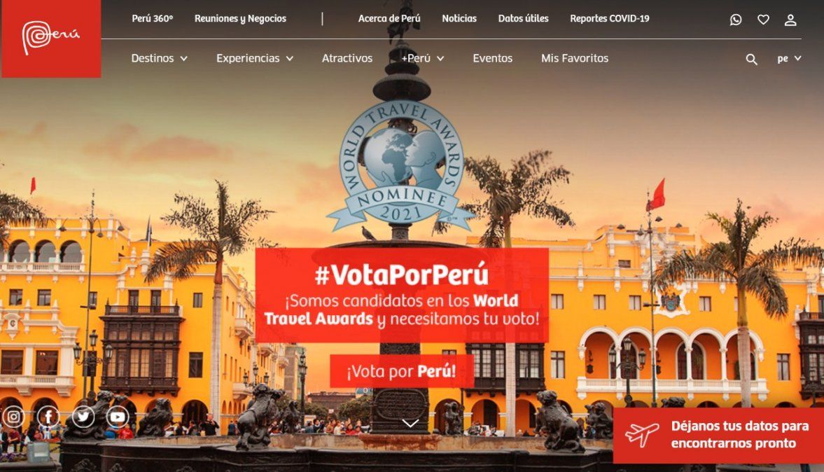 PromPerú anunció que la página web Peru.travel está nominada en los World Travel Awards como mejor página web de turismo.