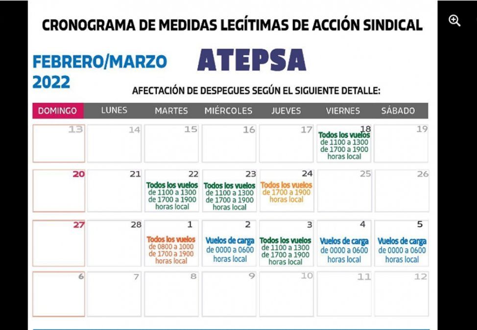 El cronograma de huelgas de los controladores de vuelos publicado en Facebook.