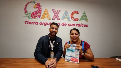 El titular de la OCCE y la secretaria de Turismo de Oaxaca.