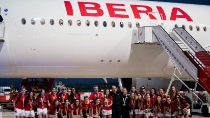 Avión de Iberia en el que viajaron las campeonas del mundo de la selección española&nbsp;