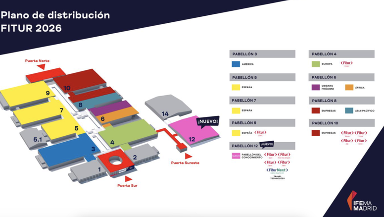 Plano de los que sera Fitur 2026, con todos los pabellones habilitados.