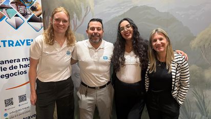 Alexandra Kranczuk, comercial de TKT.Travel Zona Norte; junto a Diego Zigiotto, ejecutivo comercial de TKT.Travel; Alejandra Machado, ejecutiva comercial de TKT.Travel; y Romina Juárez, gerente de Cuentas de Costao do Santinho.