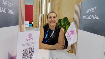 Karin Baldamus, presidenta de AFEET, en el Tianguis Turístico 2024.