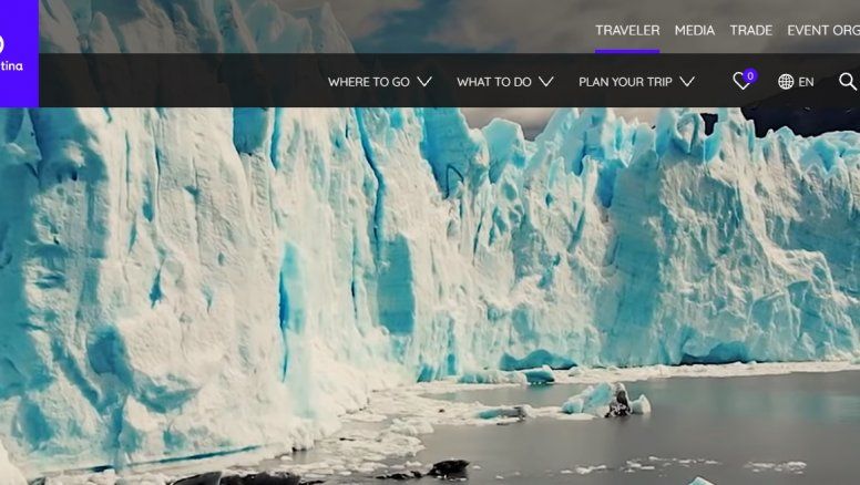 Así luce la home del nuevo portal de Visit Argentina.