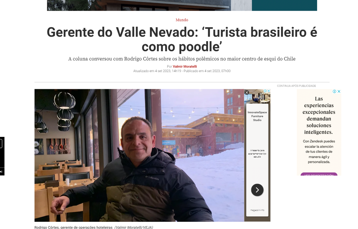 Entrevista fue realizada por un periodista de Veja que visitó Valle Nevado.