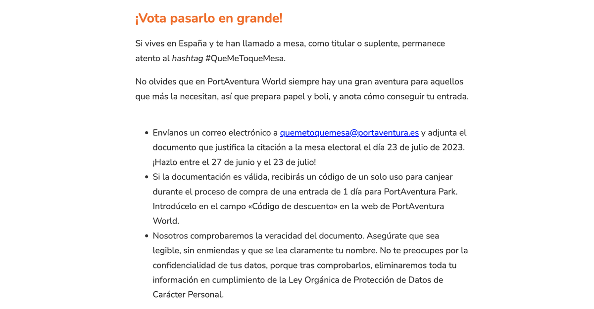 Cartel con las condiciones de la promoción de PortAaventura Cartel con las condiciones de la promoción de PortAaventura