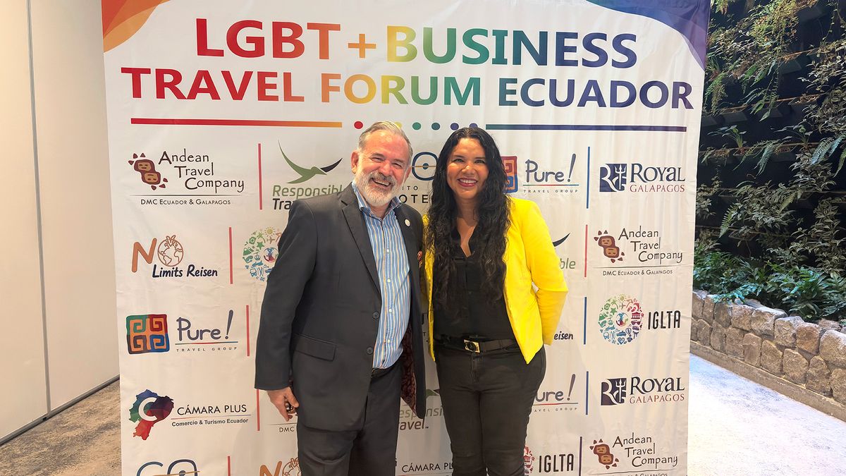 Clovis Casemiro, representante de IGLTA para Sudamérica, y Diane Rodríguez, CEO de la Cámara Plus LGBTQ de Turismo y Comercio de Ecuador. 