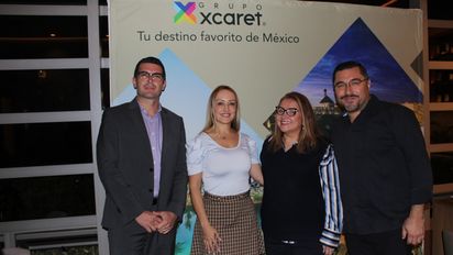 Rodrigo Motavelazco, director de Ventas Hoteles; Jeniffer Rivera, directora de Ventas Región Andina Norte y Caribe; Lizeth Álvarez, directora ejecutiva comercial; y Gustavo Colin, director de Ventas para los mercados de México, Latinoamérica, Brasil y Asia de Grupo Xcaret.