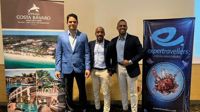 Arquímides Gómez,&nbsp; Juan José Leyba y Jean Dorville en el evento de Expert Travellers y el hotel Lopesan en República Dominicana.