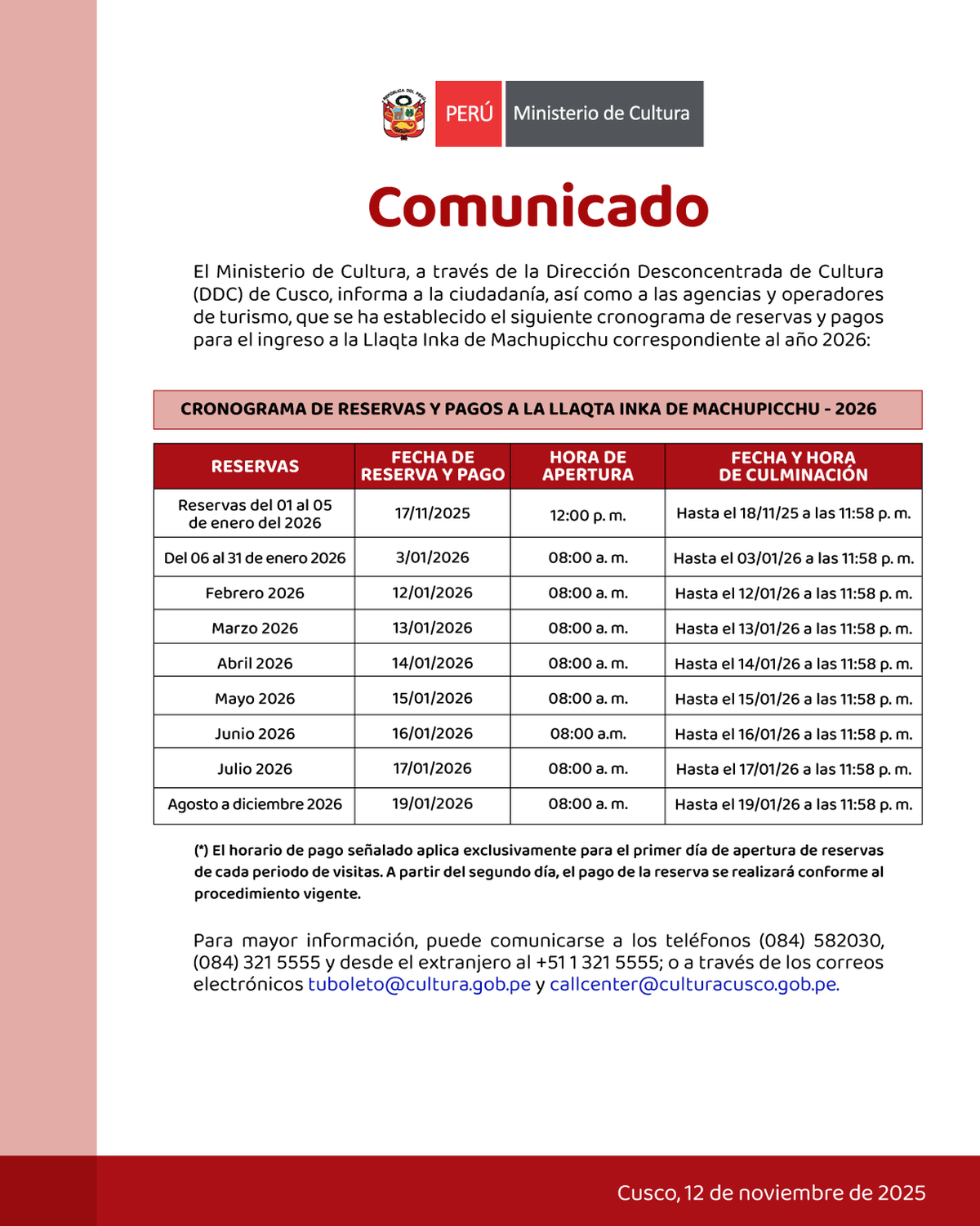 Comunicado Ministerio de Cultura.