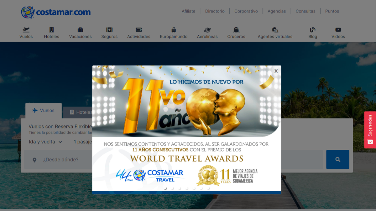 Por 11 años consecutivos, Costamar Travel ha ganado la nominación a Mejor Agencia de Viajes de Sudamérica.