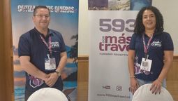 Juan Carlos Gallo y Karla Silva, de la mayorista Más Travel, en Ladevi Workshop en Quito. 