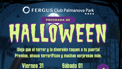 Cartel con la programación especial de Halloween en uno de los hoteles de FERGUS Group.