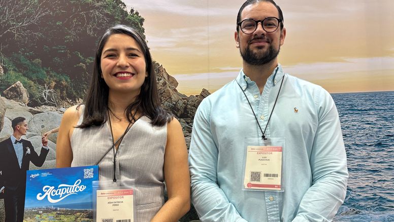 Aída Pérez y Luis Plauchud, representantes de Acapulco&nbsp; en el marco de IBTM 2025.