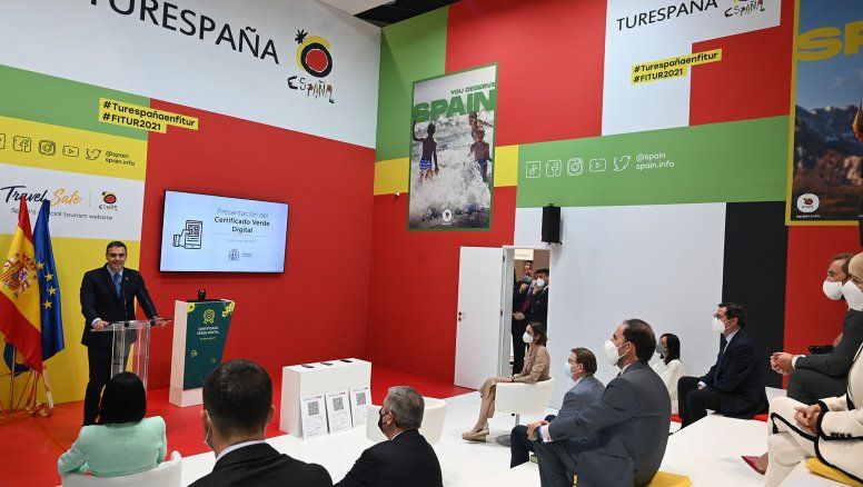 El presidente de España, Pedro Sánchez,&nbsp; en la presentación del Certificado Verde Digital durante FITUR.