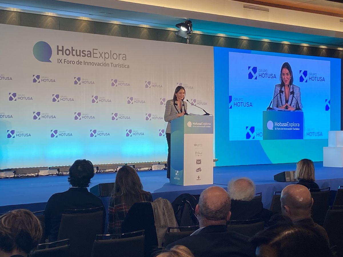 La ministra de Industria, Comercio y Turismo, Reyes Maroto, en la clausura del IX Foro de Innovación Turística Hotusa Explora