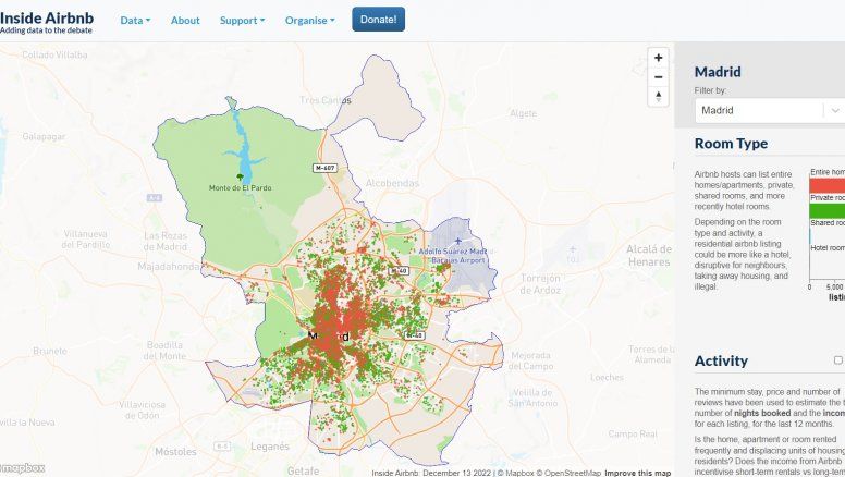 Según datos recogidos de la página web Inside Airbnb, la capital cuenta con algo más de 20 mil viviendas de uso turístico (VUT) pertenecientes a esta plataforma, de las cuales más de 9.000 se encuentran en pleno centro.