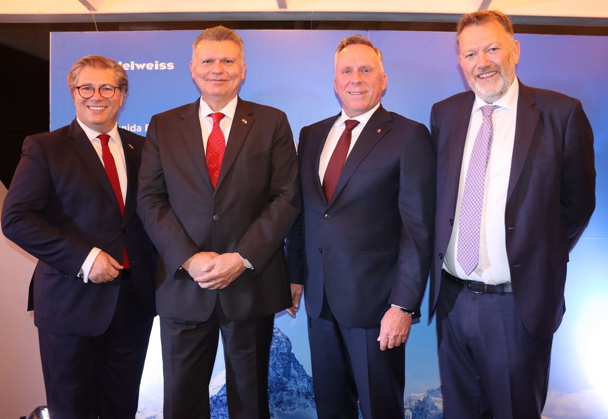 Felipe Bonifatti, Eric Mayoraz (Embajador de Suiza en Colombia), Bernd Bauer (CEO &nbsp;Edelweiss), Alfonso Rodríguez.