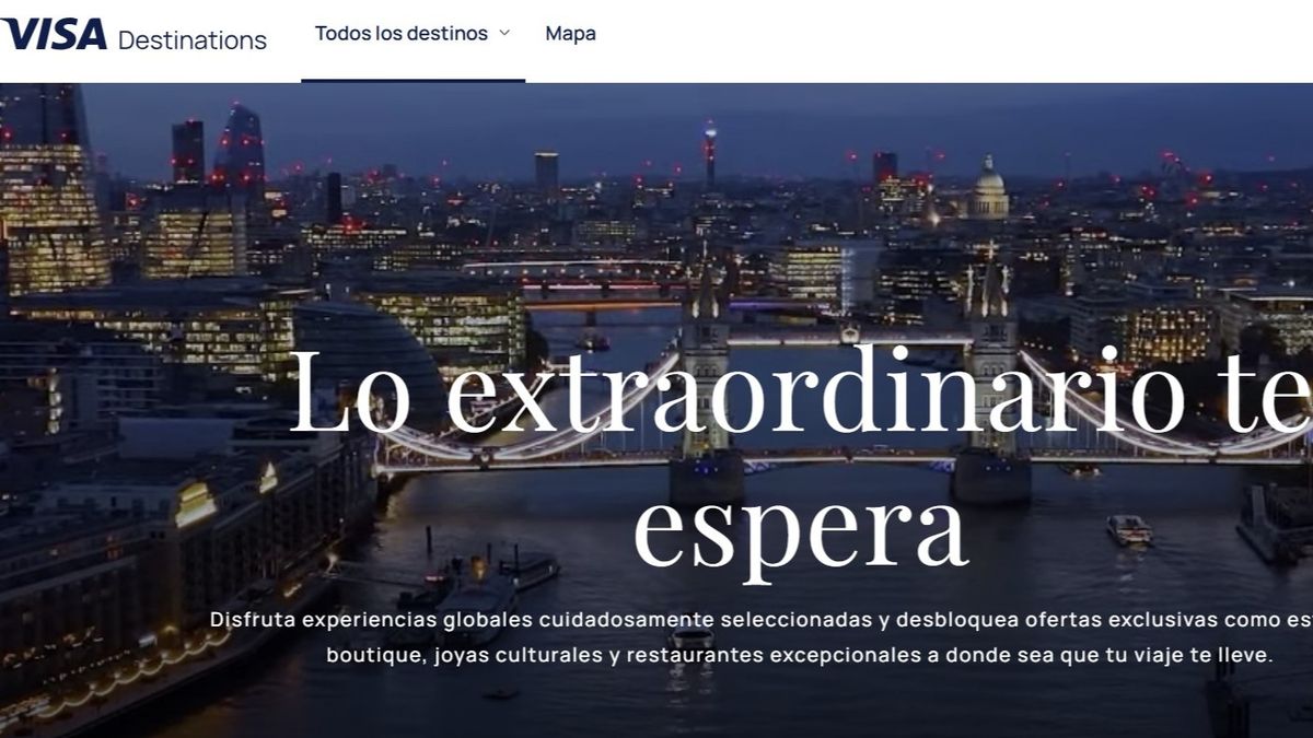 Vista previa de la web de Visa Destinations.
