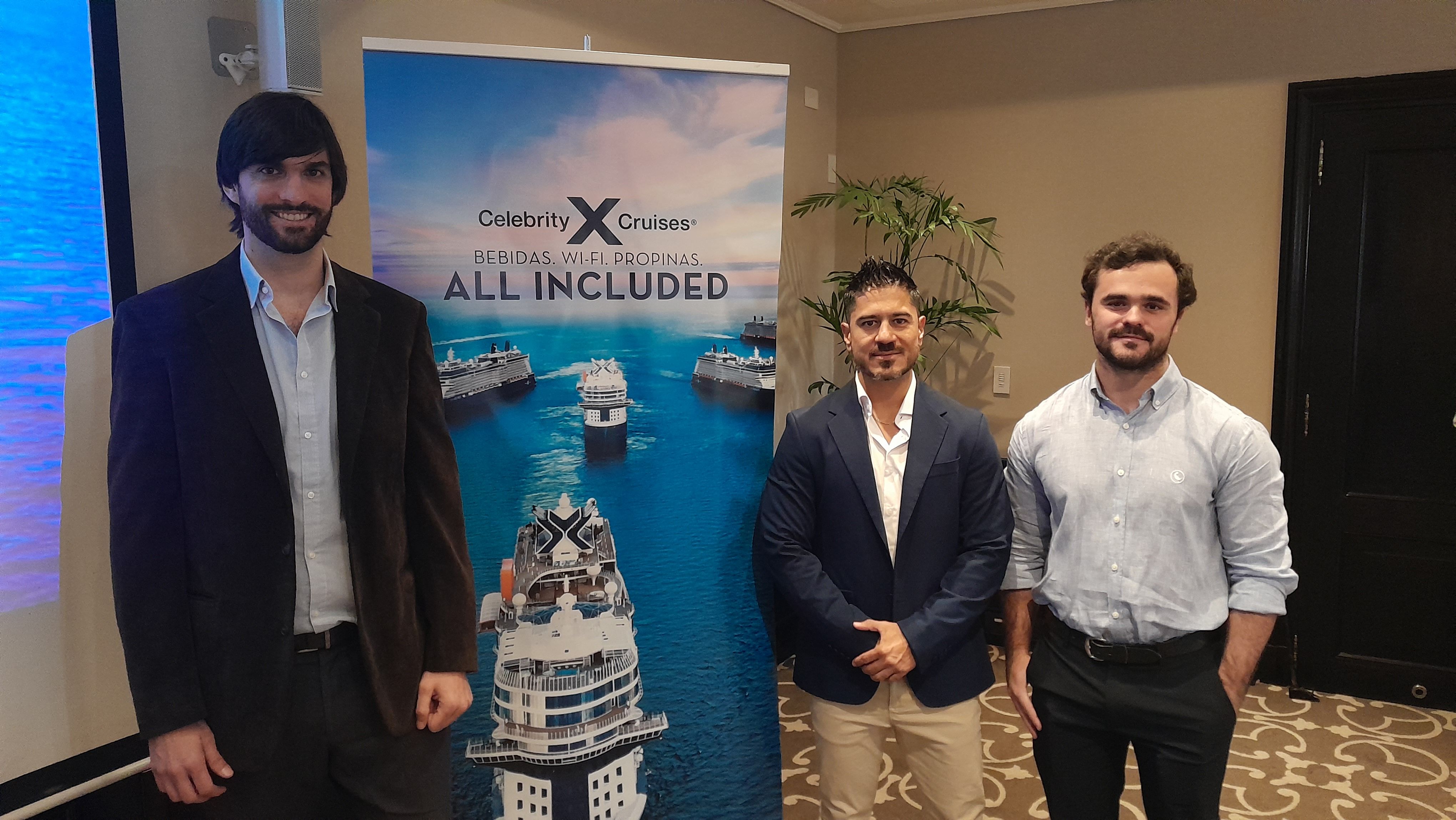 Joaquín Salgueiro, Carlos Rivera y Marcos Zirolli al término de la presentación de Organfur y Celebrity Cruises,