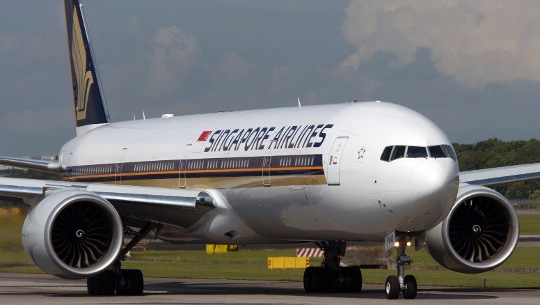 Uno de los Boeing B-777 de Singapore Airlines, la aerolínea bandera de Singapur.
