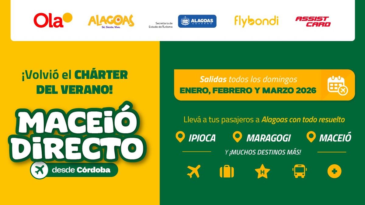 Ola ofrecerá salidas con chárter todos los domingos a partir del 4 de enero de enero al 29 de marzo de 2026.