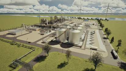 Render del proyecto de la planta de producción de SAF apoyada por KLM.