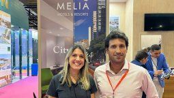 Priscila María Toledo y Fernando Gagliardi durante la presentación de Meliá Hotels International en la WTM Latin America.