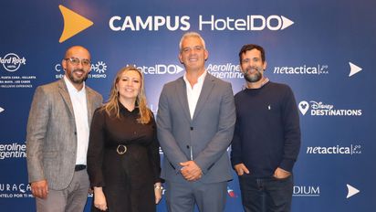 Rubén Calderón García, Business Development Mayoristas & OTAs HotelDO; Adriana Gil, directora Comercial de HotelDO Colombia; Sebastian Lezcano, vicepresidente de Operaciones y Comercial; y Gastón Carné Boinard, director comercial para Latinoamérica.