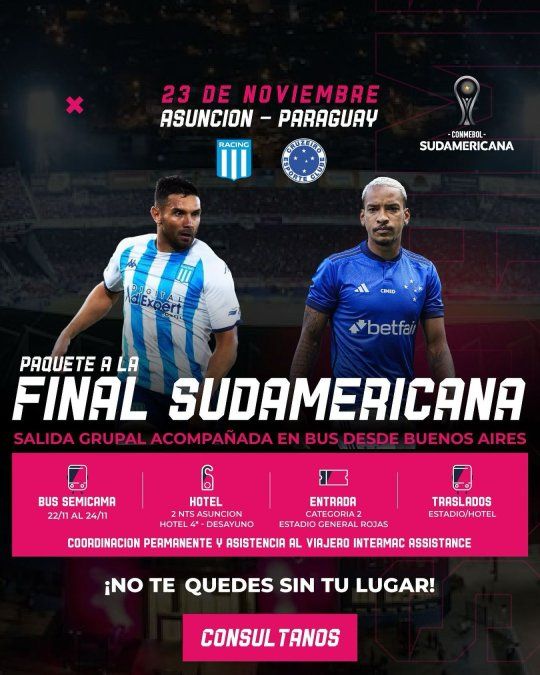1Row tiene paquetes para ir a ver a Racing en la final de la Sudamericana. 
