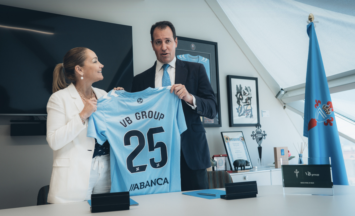 Marián Mouriño, presidenta del RC Celta, y Jorge Espinós, director general de VB Group.