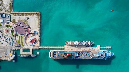 Vista aérea del puerto de cruceros Progreso, en Yucatán.