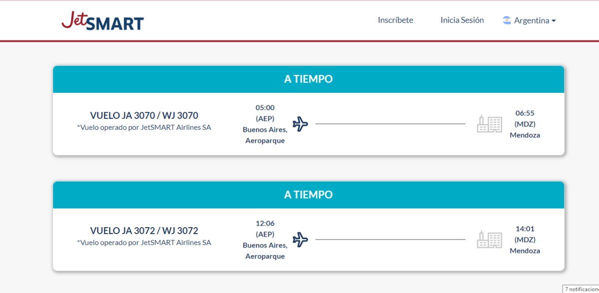 La aerolínea low cost JetSmart permite a sus usuarios hacer un seguimiento básico de los vuelos.