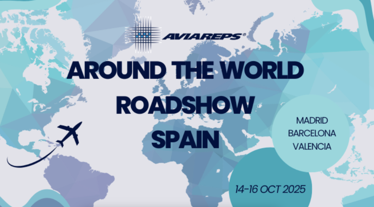 Cartel del roadshow internacional de AVIAREPS en 2025.