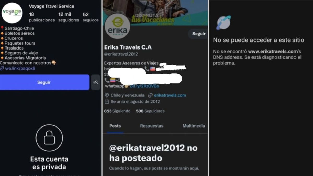 Presuntos perfiles falsos que se asocian a las agencias de viajes de Erika Medina. 