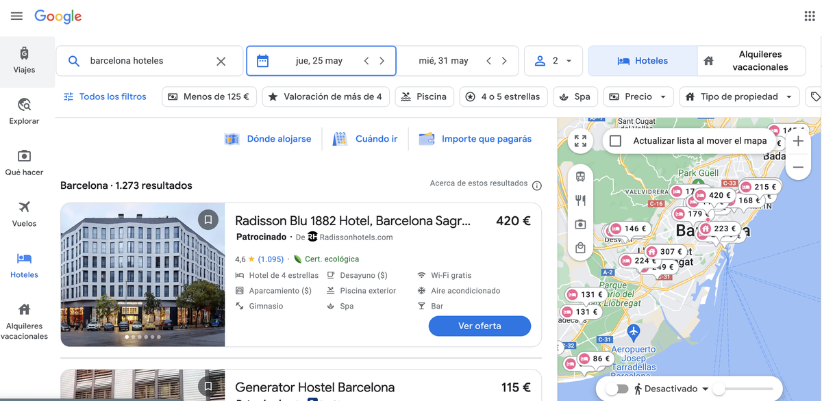 B&uacute;squeda de alojamientos en Google