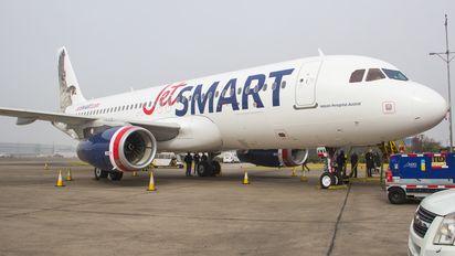 El Halcón peregrino, uno de los 44 aviones de la familia Airbus A320 operados por JetSmart.