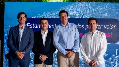 Luciano Macagno, director ejecutivo de Delta Air Lines para América Latina, el Caribe y Sur de la Florida, Gianmarco Mazzetti, gerente de ventas Delta Air Lines Colombia, Santiago Álvarez, director de Latam Airlines Colombia, Camilo Prieto, gerente comercial Latam Airlines Colombia.