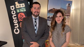 José Luis Aguilar, director ejecutivo de Corpac; y Lorena Guillén, directora ejecutiva de Fundación Municipal Turismo para Cuenca.&nbsp;