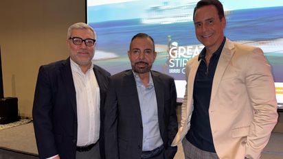 Oscar Pérez, David Garduño y Frank Medina en el evento de Corpomar y Norwegian Cruise Line.