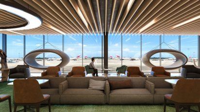 Render del Plaza Premium Lounge a inaugurarse en el Aeropuerto de San Pablo-Guarulhos.