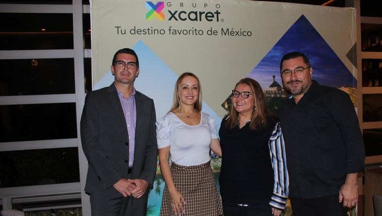 Rodrigo Motavelazco, director de Ventas Hoteles; Jeniffer Rivera, directora de Ventas Región Andina Norte y Caribe; Lizeth Álvarez, directora ejecutiva comercial; y Gustavo Colin, director de Ventas para los mercados de México, Latinoamérica, Brasil y Asia de Grupo Xcaret.