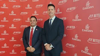 Raúl Méndez y Scott Lantz durante el roadshow de Emirates en Ciudad de México.&nbsp;