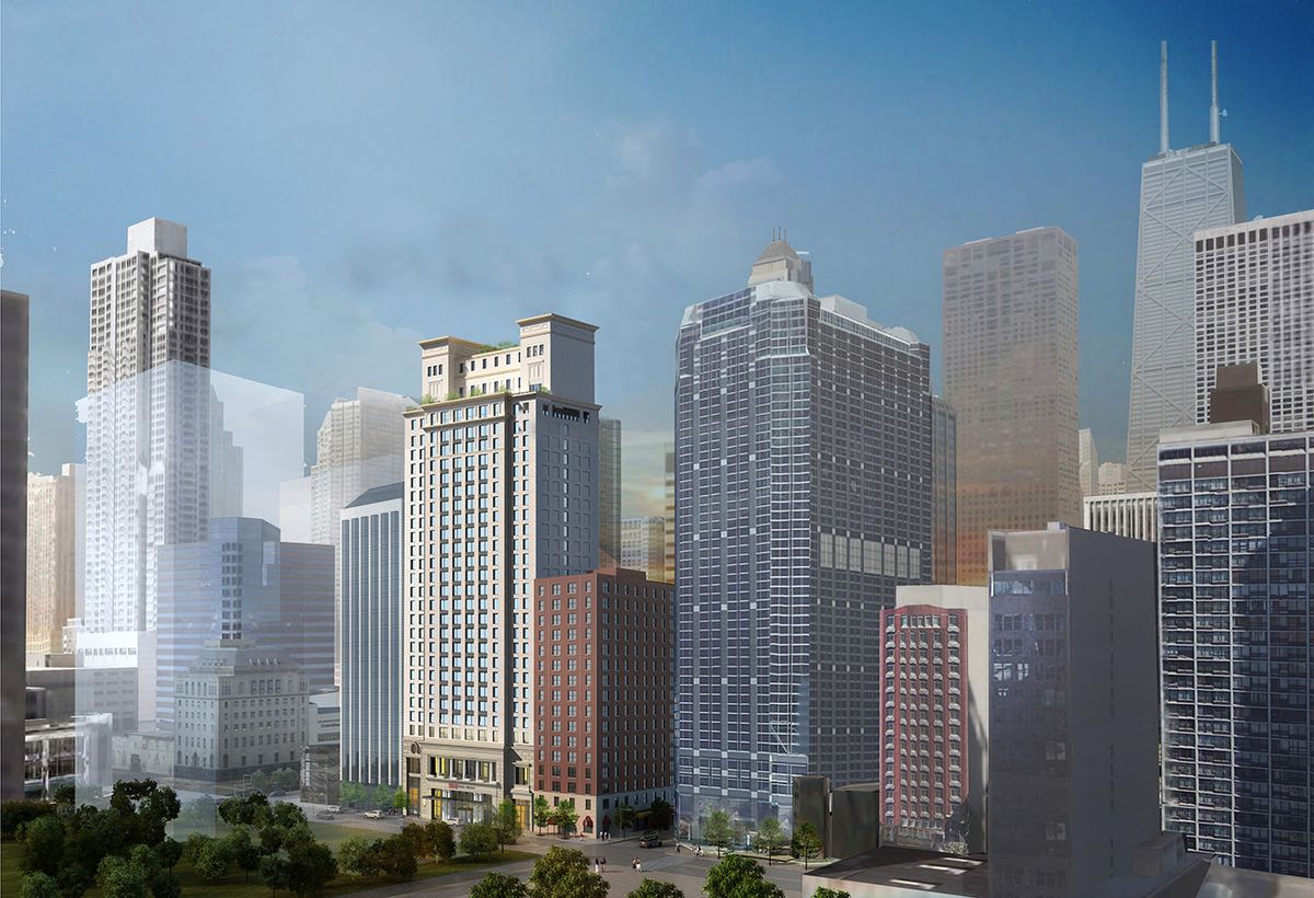 El edificio donde se erigirá el Riu Plaza Chicago albergará un Sky Bar en la planta 26. 