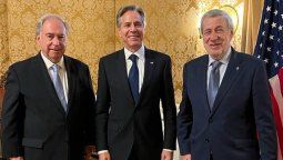 Juan Gabriel Valdés, embajador de Chile en EE.UU; Anthony Blinken, secretario de Estado de Estados Unidos; y Alberto van Klaveren, ministro de Relaciones Exteriores.