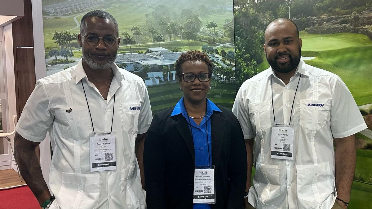 Representantes de Barbados en WTM Latin America 2025: Corey Garrett, Andrea Franklin y Ryan Fordo.&nbsp;